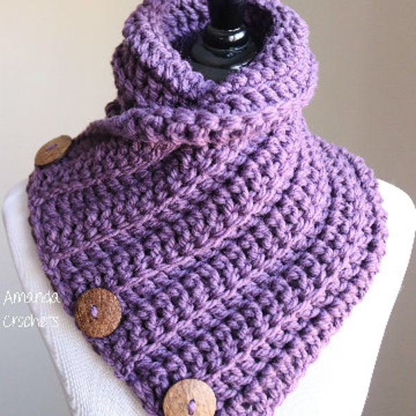 Crochet Cowl Pattern-Instant Download-3 Button Cowl Pattern-Neckwarmer-Button Scarf-Crochet Pattern-Pattern by Amanda Crochets