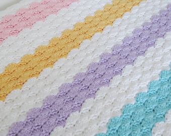 Crochet Baby Blanket Pattern-Instant Download-Baby Blanket-Striped Blanket-Crochet Pattern-Shell Stitch Blanket-Pattern by Amanda Crochets