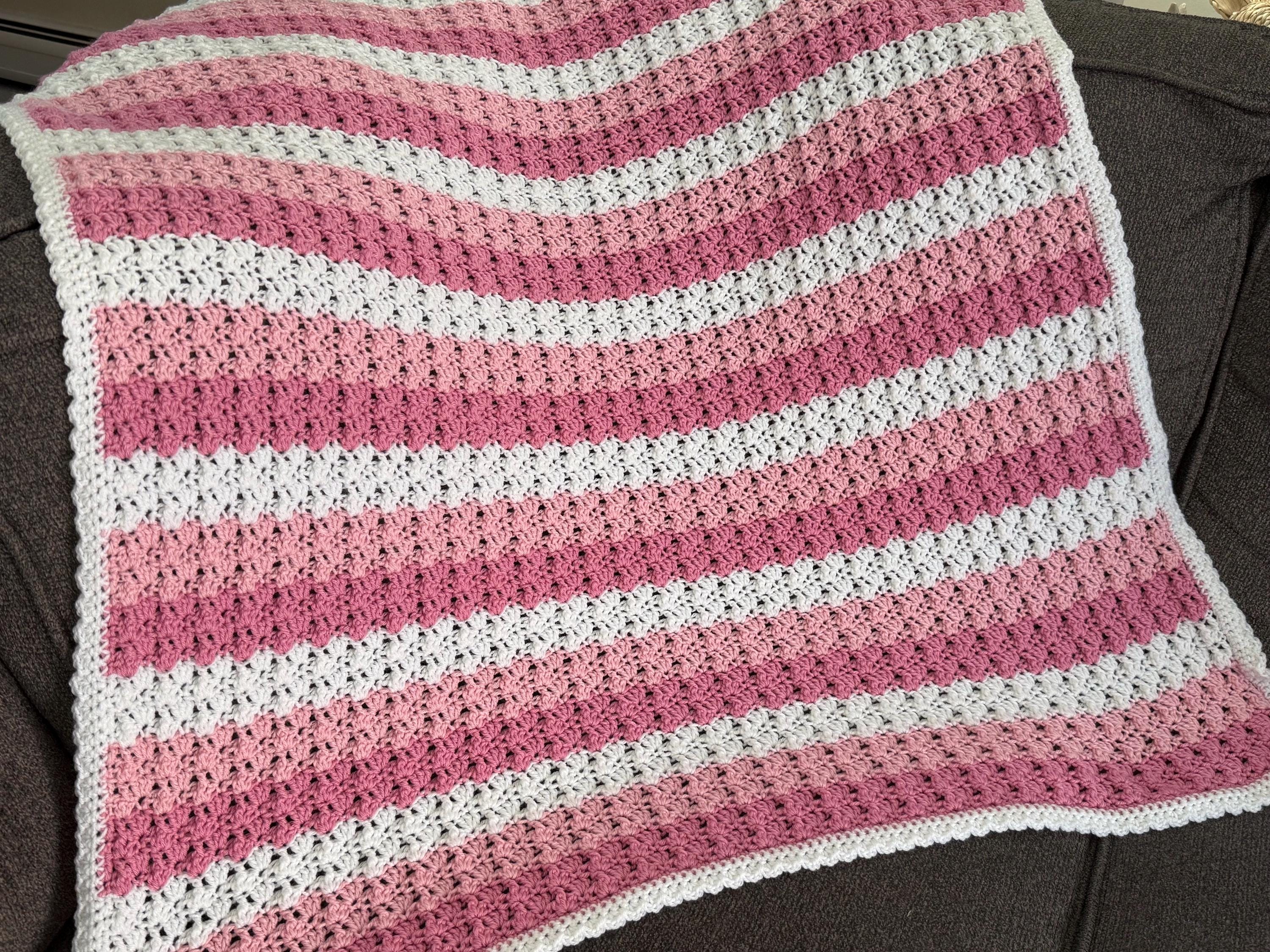 Crochet Striped Baby Blanket Pattern: Shell Border