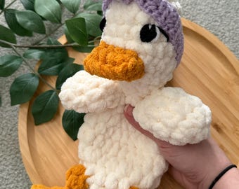 Crochet Della Duck Snuggler | Duck Lovey | Handmade Duck | Duck with Headband Snuggler | Crochet Duck | Crochet Duck Farm Animal