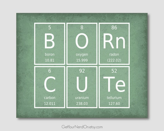 Born Cute Poster Periodic Elements Unique Baby Gift Nerdy Nursery Decor Science Geek Gift Baby Shower Gift Chemistry Elements New Parent