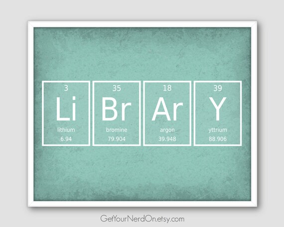 Library Wall Art Periodic Table Of Elements Gifts For Librarians Book Nerd Posters Chemistry Elements Science Art Print Nerdy Gift Idea