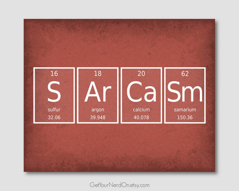 Sarcasm Poster Nerd Wall Art Periodic Table Of Elements Unique Nerd Gifts Nerdy Dorm Decor Science Art Print Funny Teacher Gift