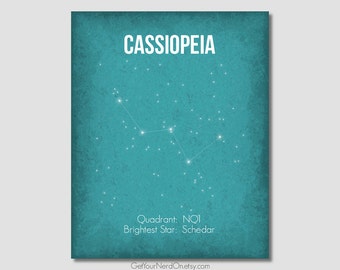 Cassiopeia Print, Constellation Poster, Astronomy Wall Art, Unique Home Decor