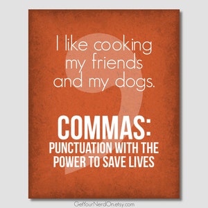 Funny Comma Poster, Punctuation Nerd Art, Unique Gifts For Teachers