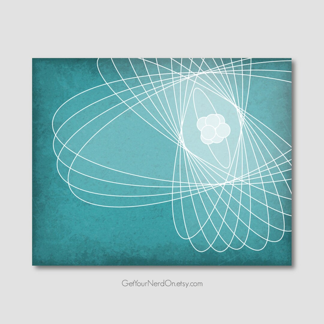 Minimalist Atom Art, Science Art Print, Nerd Home Decor, Gifts for