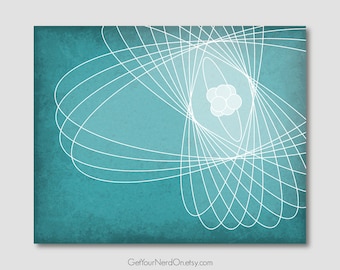 Minimalist Atom Art, Science Art Print, Nerd Home Decor, Gifts For Teachers