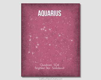 Aquarius Poster, Constellation Print, Outer Space Wall Art, Astronomy Gifts
