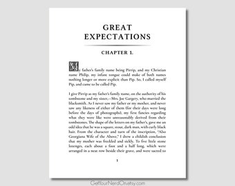 Great Expectations First Page Poster, Unique Home Decor, Bookworm Wall Art, English Teacher Gift