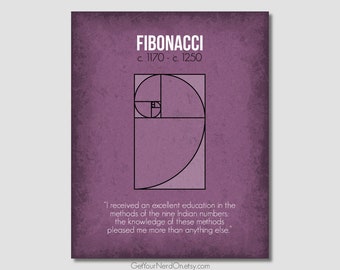 Fibonacci Spiral Art, Science Art Print, Famous Mathematician, Classroom Decor
