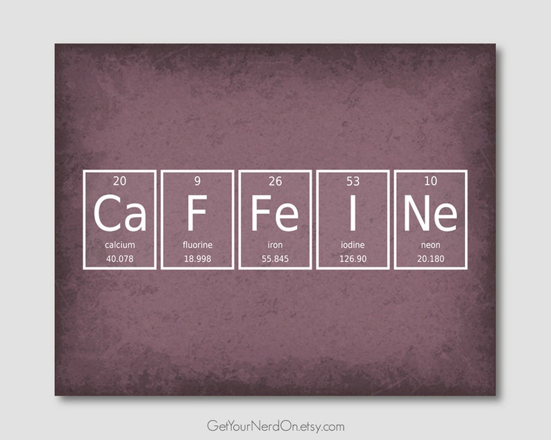 Nerdy Caffeine Print Periodic Table Of Elements Coffee Lover Gift Unique Kitchen Decor Chemistry Teacher Gifts For Nerds