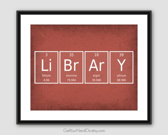 Library Wall Art Periodic Table Of Elements Gifts For Librarians Book Nerd Posters Chemistry Elements Science Art Print Nerdy Gift Idea