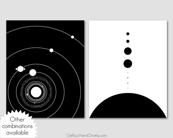 Astronomy Print Set Black And White Art Solar System Posters Planets To Scale Minimalist Nerd Art Outer Space Gifts Space Wall Art Decor