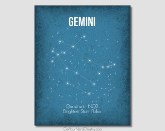 Gemini Constellation, Astronomy Poster, Nerdy Nursery Decor, Outer Space Gifts