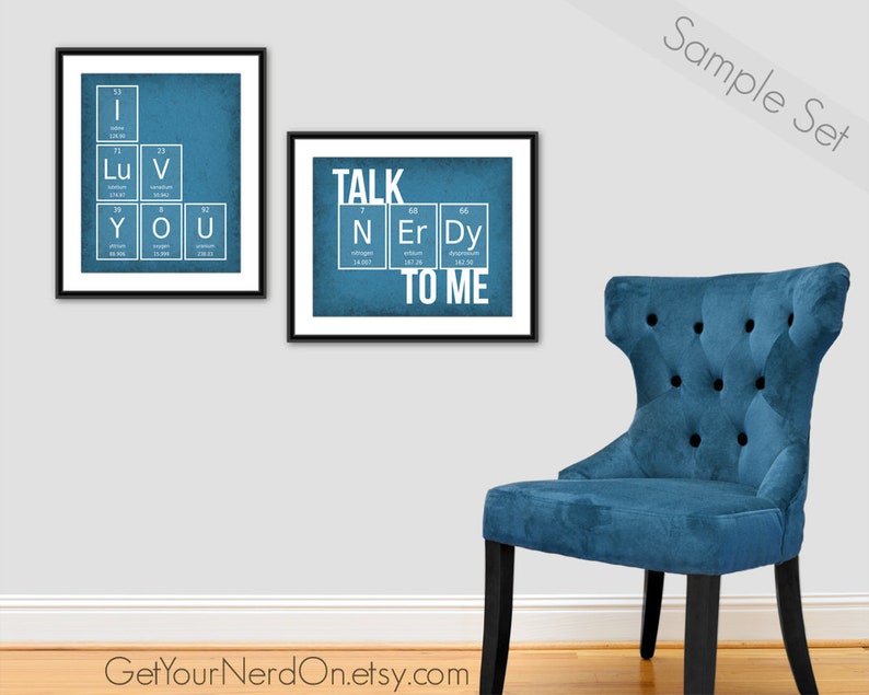 I Love You Poster Periodic Elements Unique Gift For Him Science Nerd Print Romantic Gift Idea