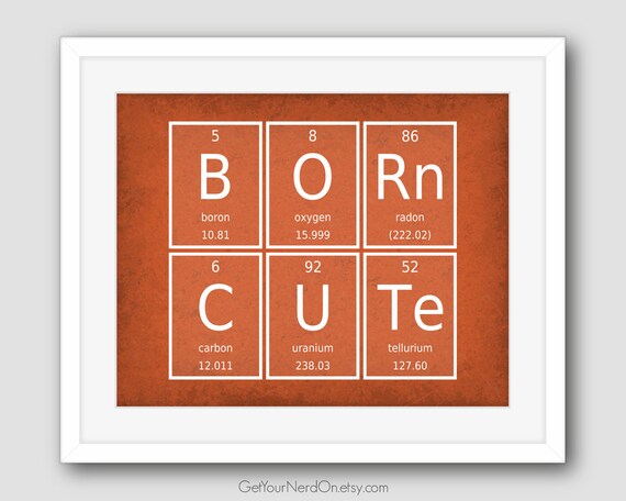 Born Cute Poster Periodic Elements Unique Baby Gift Nerdy Nursery Decor Science Geek Gift Baby Shower Gift Chemistry Elements New Parent