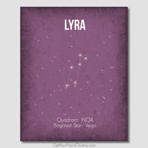 Lyra Constellation, Astronomy Poster, Outer Space Wall Art, Nerdy Baby Girl Gift