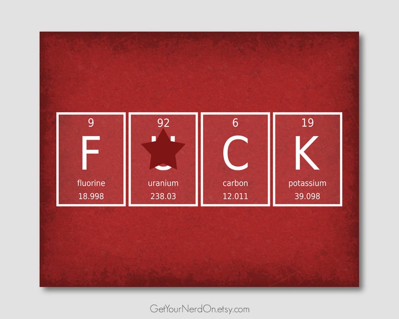 F Ck Chemistry Elements Science Art Print Mature Nerd Decor Science Geek Gift Funny Nerdy Gifts Fuck Wall Art Print Nerd Humor Poster