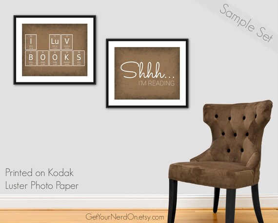 I Luv Books Print Periodic Table Chemistry Elements Home Library Decor English Teacher Gift Book Nerd Poster Minimalist Nerdy Science Art