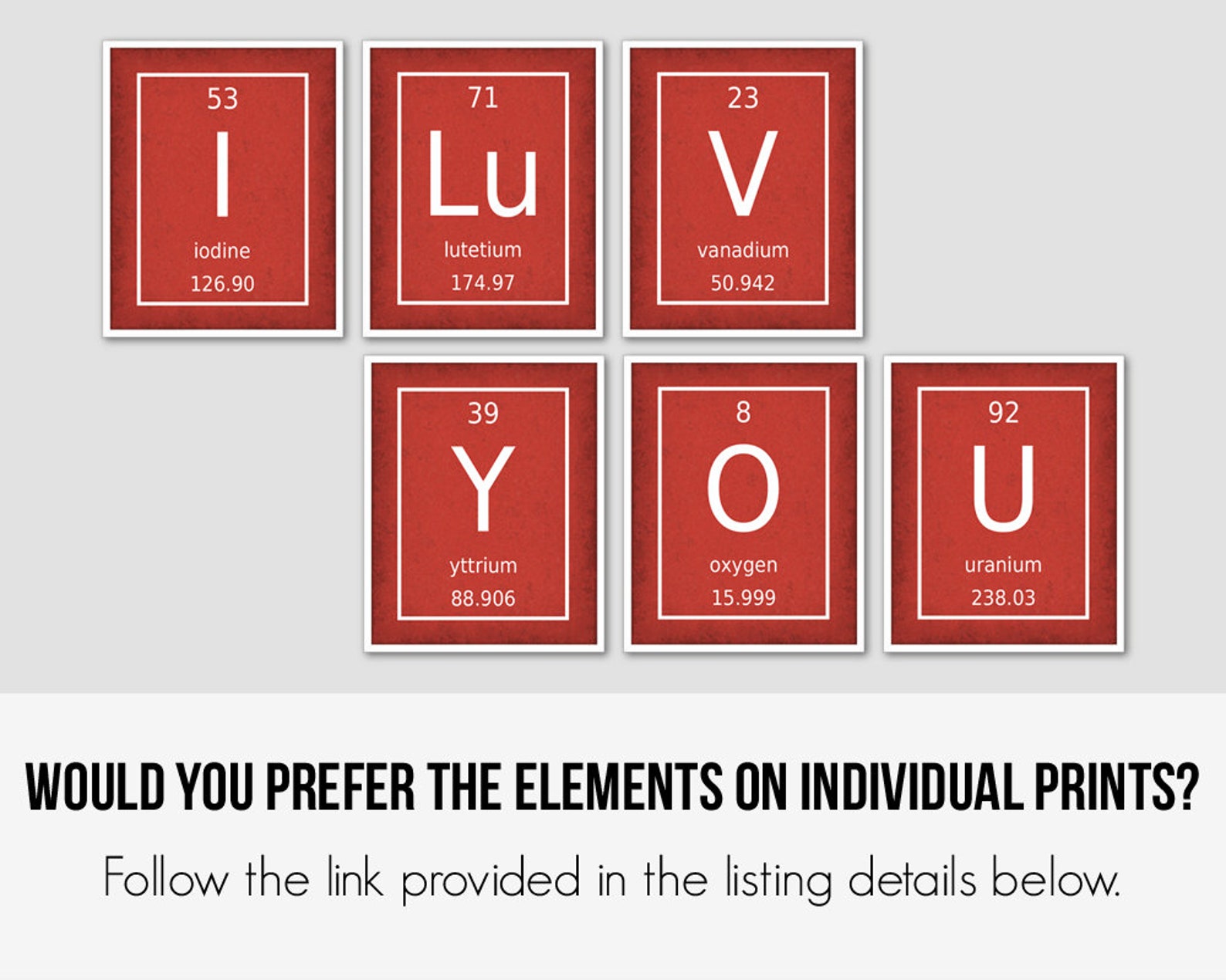 I Love You Poster Periodic Table of Elements Unique Gift for Etsy Israel