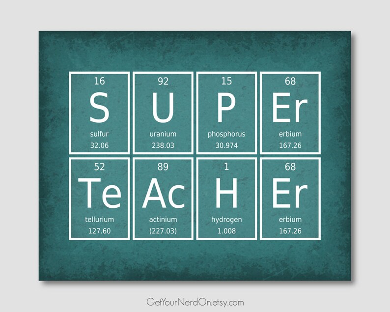 Super Teacher Periodic Table Of Elements Print Teacher Appreciation Chemistry Poster Thank You Gift Classroom Decor Nerdy Wall Art Print
