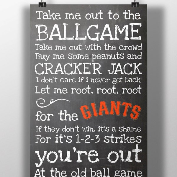 San Francisco Giants- Take Me Out to the Ballgame Chalkboard Print