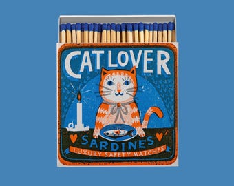CAT LOVER - Letterpress Printed Square Matchbox - Long Matches ideal for lighting the Wood Burner, BBQ, Fire and Candles. Ginger Kitten