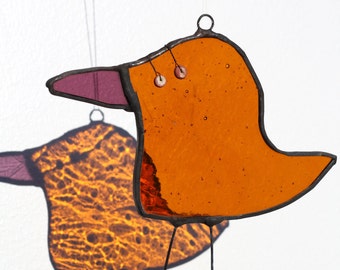 Short Beak Duck  - Stained Glass - Bird Decoration - Cute Gift - Window Hanging Ornament