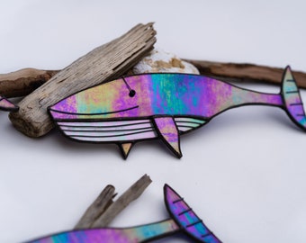 GLASS HUMPBACK WHALE - Iridescent Stained Glass - Sea Life Decoration - Cute Gift - Contemporary Ornament