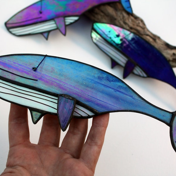 GLASS HUMPBACK WHALE - Iridescent Stained Glass - Sea Life Decoration - Cute Gift - Contemporary Ornament