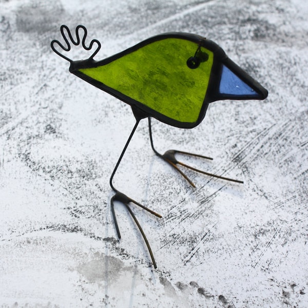 BABY BIRD - Little Standing Lime Green Bird - Stained Glass - Gift - Cute - Ornament