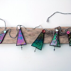 KERSTBOOM GARLAND White Iridescent Glas-in-Lood Kerstversiering Kerst Bunting Handgemaakte ornament afbeelding 3