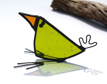 BABY BIRD - Little Sitting Stained Glass Bird - Unique Gift - Cute Character - Window, Mantle Ornament
