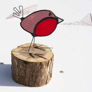 GLASS ROBIN Standing Stained Glass Bird Handmade Gift Christmas Decoration Window, Mantle Ornament Mantle Decor image 5
