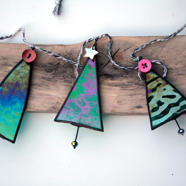 CHRISTMAS TREE GARLAND - Green Mix Stained Glass - Christmas Decoration - Christmas Bunting - Handmade Ornament