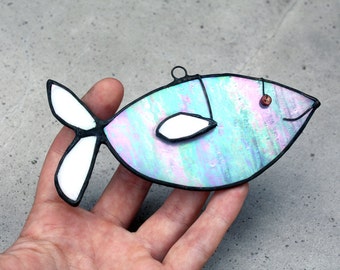 SHIMMERY FISH - Iridescent Stained Glass - Animal Decoration - Cute Gift - Window, Wall Hanging Ornament