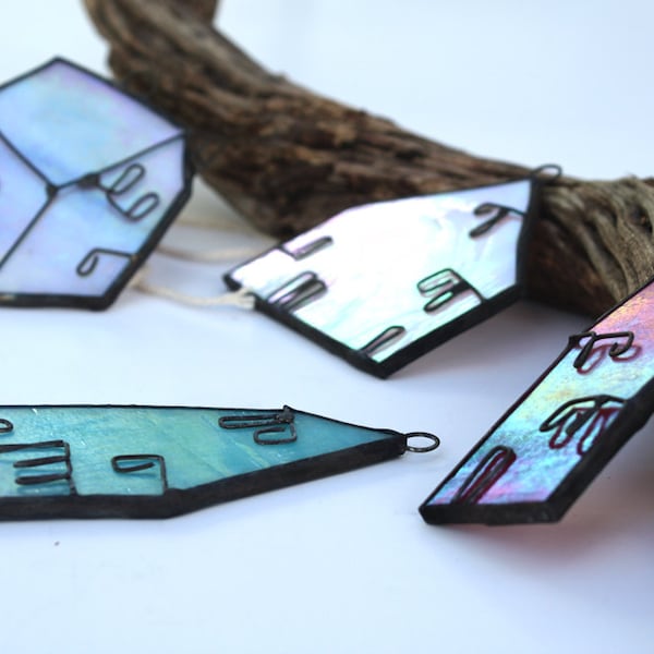 MINI HOUSES SET - Iridescent Stained Glass - Scandinavian Home Decor - Christmas Tree Decoration - Cute Ornament