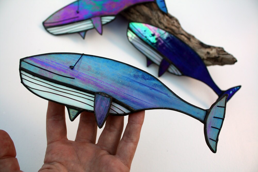 GLASS HUMPBACK WHALE - Iridescent Stained Glass - Sea Life Decoration…