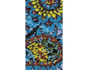 Blue Flowers 2 Peyote Cuff Beaded Bracelet Pattern