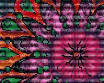 Hot Pink Flower 6" x 6" Loomed Beading Pattern