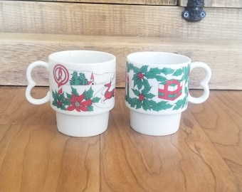 Vintage stackable MCM Christmas Coffee Mugs Set of 2