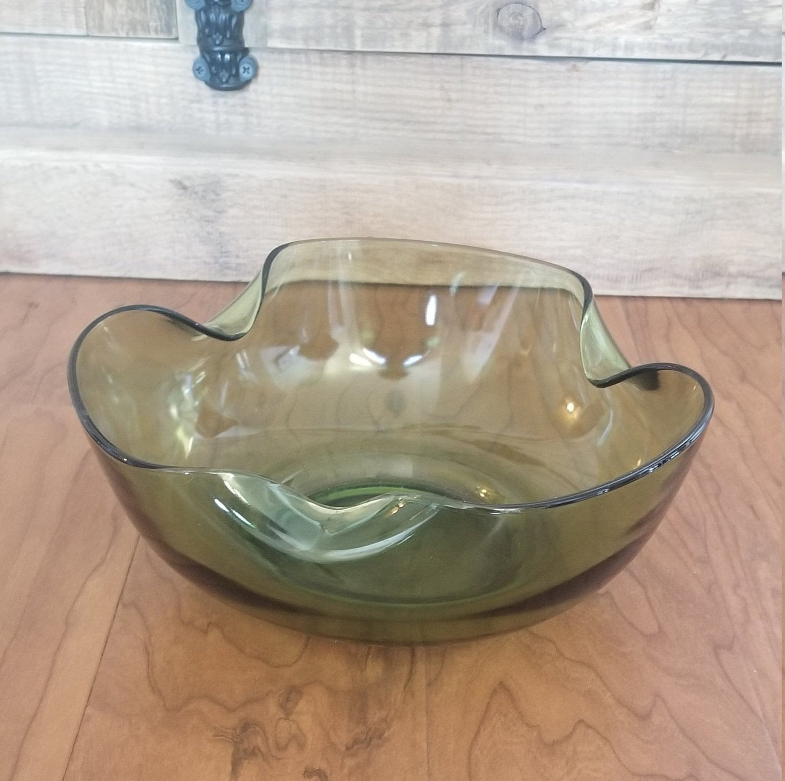 Vintage Green Wavy Glass Bowl Etsy