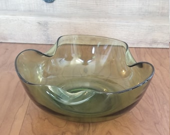 Vintage Green Wavy Glass Bowl
