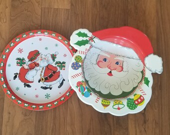 Vintage Christmas Santa Serving Plate and Bowl