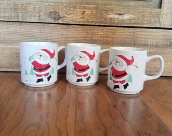 Vintage Christmas Santa Play Golf Mugs - Japan - Set of 3
