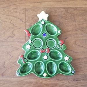 Vintage Enesco Christmas Tree Egg Platter 1979 japan