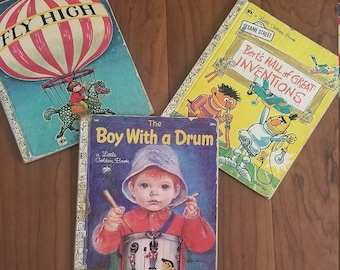 Vintage Golden Books - Mixed Lot - AS IS!  The boy with a Drum, Fly High, Bert's Hall of Great Inventions