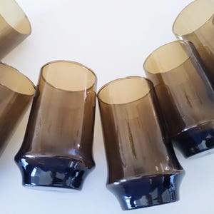 Vintage Libbey Tawny Impromptu Drinking Glasses Assorted Sizes Set of 7, Dark Brown Drinkware, Smoke Brown, Vintage Tumblers, 1970s 1980s