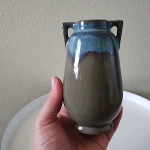 Small Vintage Blue and Green Drip Glaze Pottery Vase with Handles, Bud Vase, Vintage Home Decor, Little Vase, Japan Vase