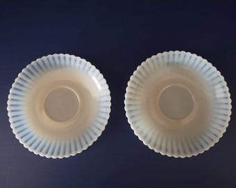 2 Vintage Petalware Monax Cremax Beige MacBeth Evans Saucers, Milk Glass Dishware, Depression Glass Dishes, Petalware Dishes, Uranium Glass